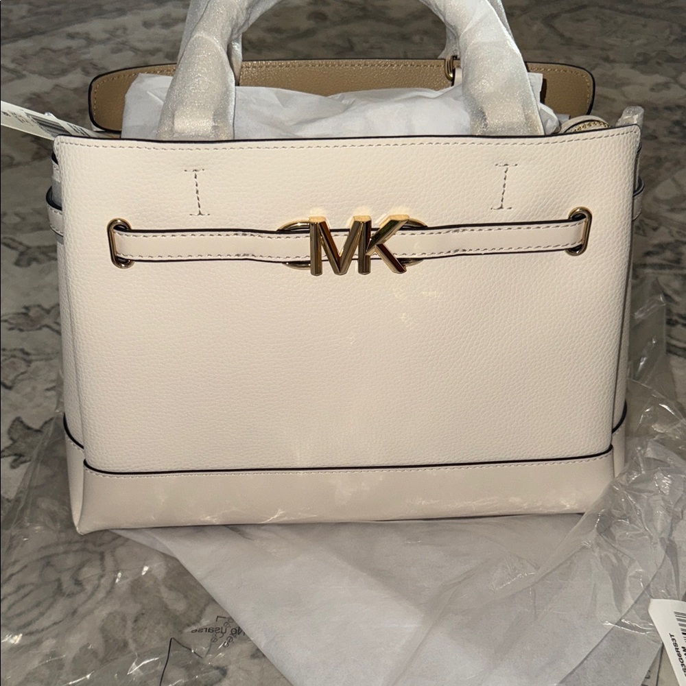 Michael Kors White Satchel with Gold Accents